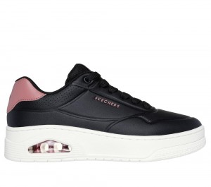 Women Skechers Uno Court - Fast Break Lace Up Shoes Black USA | 3025-MZLBG