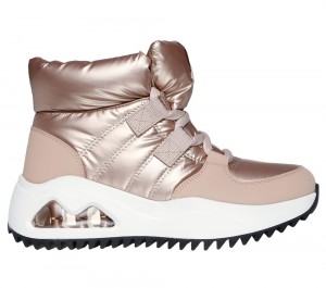 Women Skechers Uno Peaks - Moon Puffz Boots Champagne Silver USA | 0237-LQMOY