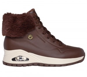Women Skechers Uno Rugged - Fall Air 2 Lace Up Shoes Chocolate Brown USA | 9721-MIESY
