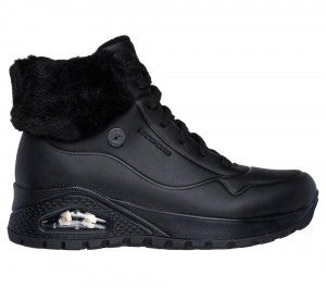 Women Skechers Uno Rugged - Fall Air 2 Lace Up Shoes Black USA | 5982-HYBZX