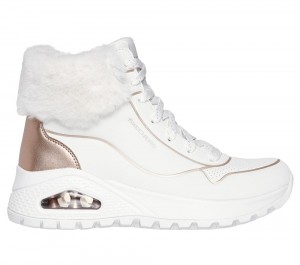 Women Skechers Uno Rugged - Fall Shimmer Lace Up Shoes White / Rose Gold USA | 2614-LYHGS