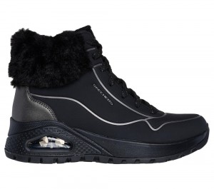 Women Skechers Uno Rugged - Fall Shimmer Boots Black / Pewter USA | 5831-SPWBQ