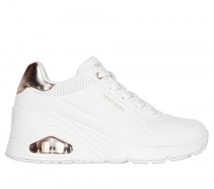 Women Skechers Uno Wedge - HI Steps Lace Up Shoes White USA | 8290-KHVDX