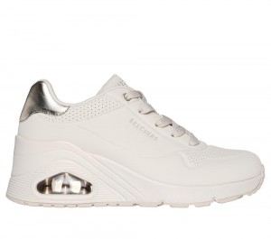Women Skechers Uno Wedge - HI Steps Lace Up Shoes Off White USA | 9503-EICYK