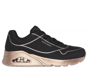 Women Skechers Uno - Cool Heels Lace Up Shoes Black / Rose Gold USA | 2936-QTKMW