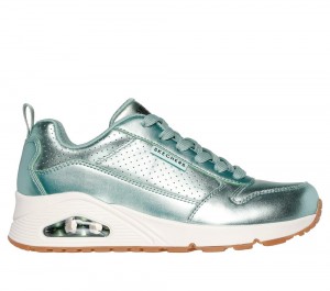 Women Skechers Uno - Metallixs Lace Up Shoes Sage Turquoise USA | 7283-SHUGW