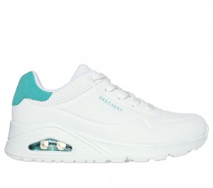 Women Skechers Uno - Pop Back Lace Up Shoes White / Mint USA | 9720-NMTUG