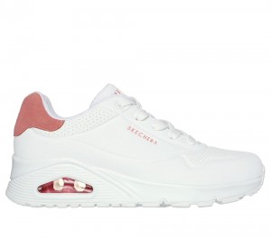 Women Skechers Uno - Pop Back Lace Up Shoes White / Coral USA | 3749-JURHT