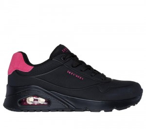 Women Skechers Uno - Pop Back Sneakers Black / Hot Pink USA | 7091-LPKOE