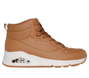 Women Skechers Uno - Stand High Boots Chestnut Brown USA | 3981-WXRCU