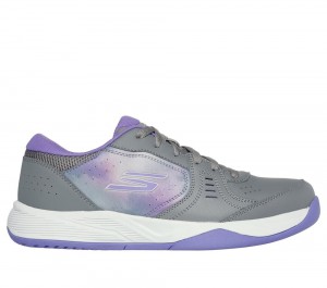 Women Skechers Viper Court Smash - Pickleball Lace Up Shoes Grey / Purple USA | 2359-AJNHR