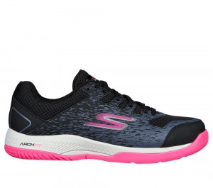 Women Skechers Viper Court - Pickleball Lace Up Shoes Black / Pink USA | 8450-MDAHP