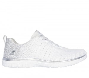 Women Skechers Virtue - Lucent Slip On Shoes White / Silver USA | 3658-PADJV