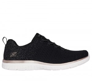 Women Skechers Virtue - Lucent Slip On Shoes Black / Rose Gold USA | 8364-MTXAK