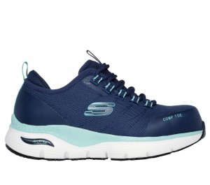 Women Skechers Work: Arch Fit SR - Ebinal Lace Up Shoes Navy / Aqua USA | 8261-TNVKF