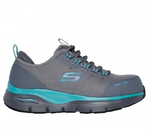 Women Skechers Work: Arch Fit SR - Ebinal Work Shoes Grey / Aqua USA | 7613-KQNFR