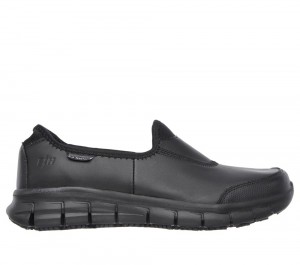 Women Skechers Work Relaxed Fit: Sure Track Work Shoes Black USA | 7149-WNBMZ