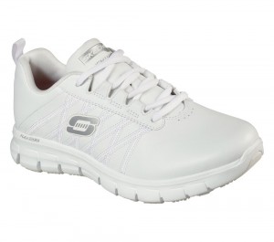 Women Skechers Work Relaxed Fit: Sure Track - Erath SR Work Shoes White USA | 8216-HFNQP