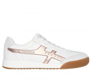 Women Skechers Zinger - Metallic Roads Lace Up Shoes White / Rose Gold USA | 0867-JZGCP