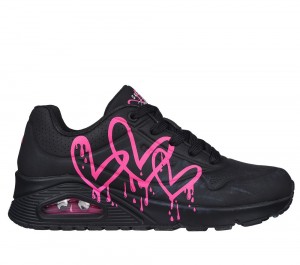 Women Skechers x JGoldcrown: Uno - Dripping In Love Lace Up Shoes Black / Pink USA | 8267-CQOAE
