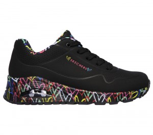 Women Skechers x JGoldcrown: Uno - Loving Love Wedges Black USA | 7410-DOZFW