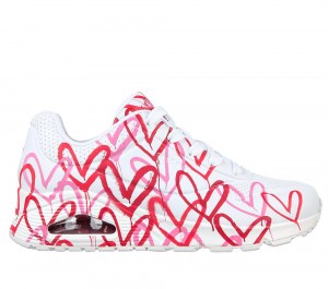 Women Skechers x JGoldcrown: Uno - Spread the Love Wedges White / Red / Pink USA | 7913-XGKTL
