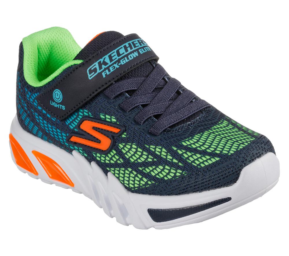 Boys's Skechers Flex-Glow Elite - Vorlo Light Up Sneakers Navy / Multicolor  USA |  6385-LFZND
