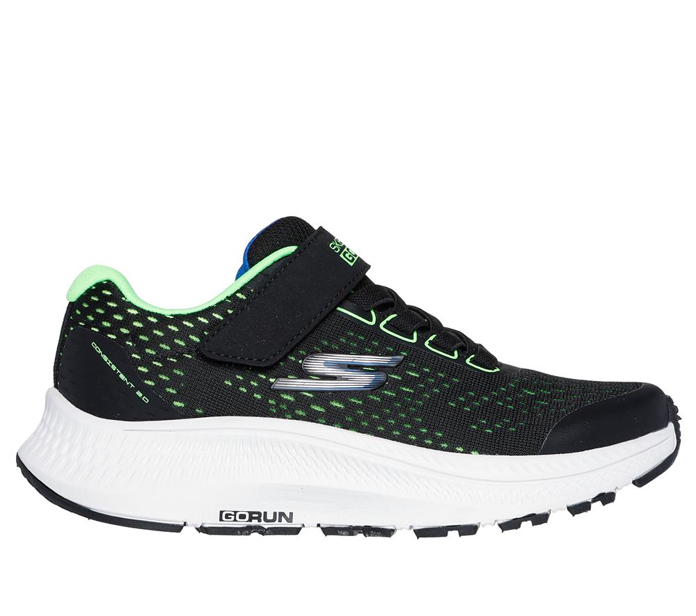Boys\'s Skechers GO RUN Consistent 2.0 - Kexlux Slip On Shoes Black / Lime  USA |  6398-LBGVZ