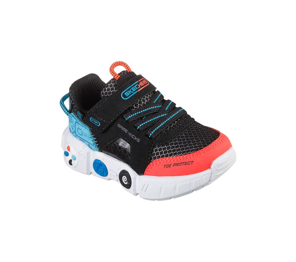 Boys's Skechers Game Kicks: Lil Gametronix Slip On Shoes Black / Multicolor  USA |  6724-SMACK