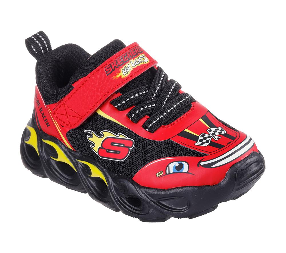 Boys's Skechers Hot Lights: Thermo Flash - Wheel Buddies Slip On Shoes Red / Black  USA |  4271-VOUWX