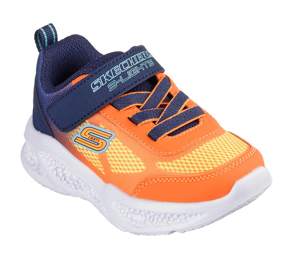 Boys's Skechers Meteor-Lights - Krendox Light Up Sneakers Navy / Orange  USA |  9856-LRQYK
