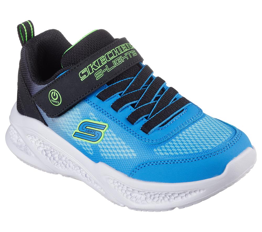 Boys's Skechers Meteor-Lights - Krendox Light Up Sneakers Black / Blue  USA |  2958-PWKIR