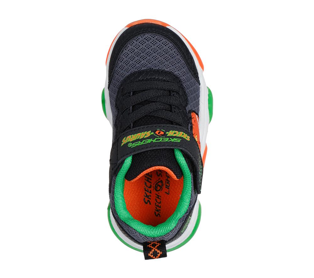 Boys's Skechers Mighty Glow 2.0 - Dino-Bolt Light Up Sneakers Black / Orange  USA |  3892-DVSYH