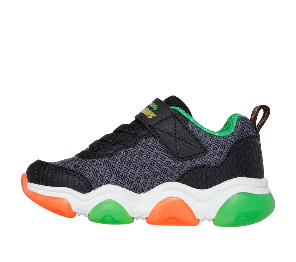 Boys's Skechers Mighty Glow 2.0 - Dino-Bolt Light Up Sneakers Black / Orange  USA |  3892-DVSYH
