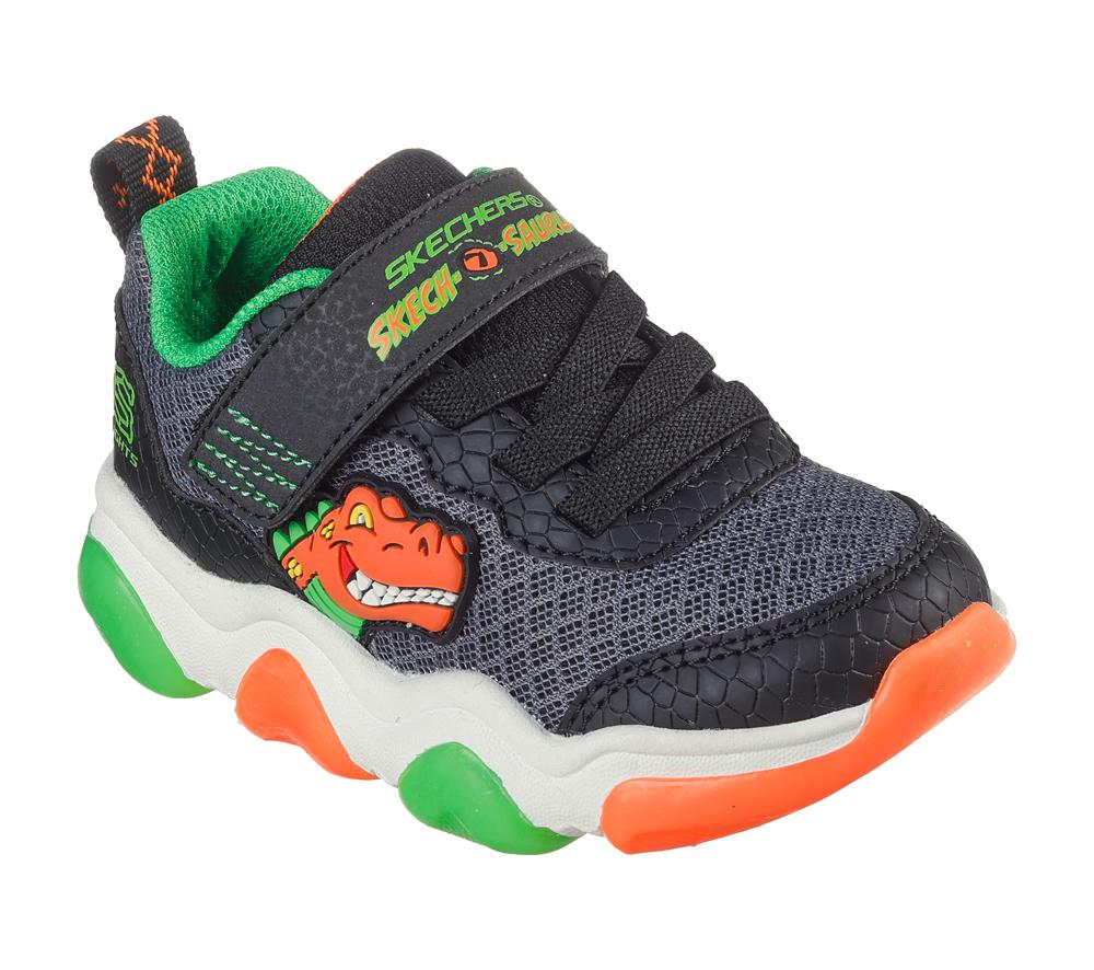 Boys's Skechers Mighty Glow 2.0 - Dino-Bolt Light Up Sneakers Black / Orange  USA |  3892-DVSYH