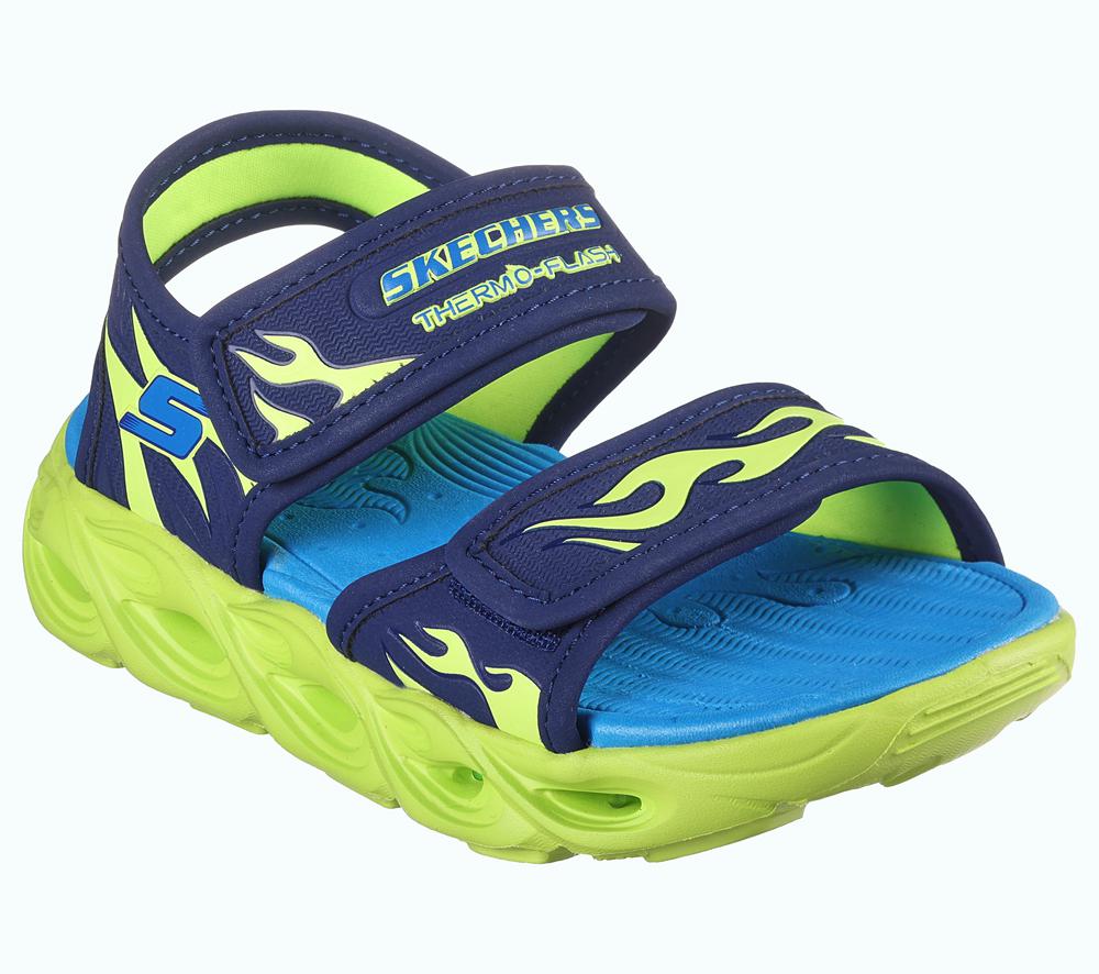Boys's Skechers S-Lights: Thermo-Flash - Heat Tide Sandals Navy / Lime  USA |  6257-ZLYND