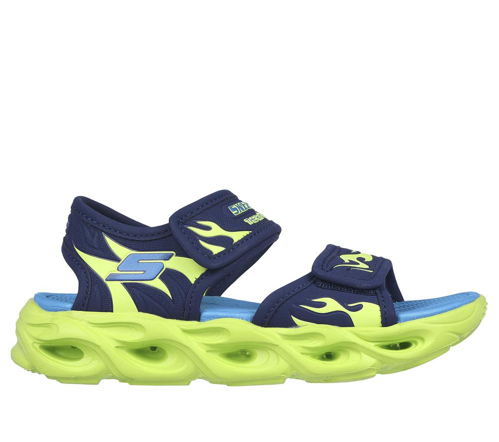 Boys\'s Skechers S-Lights: Thermo-Flash - Heat Tide Sandals Navy / Lime  USA |  6257-ZLYND