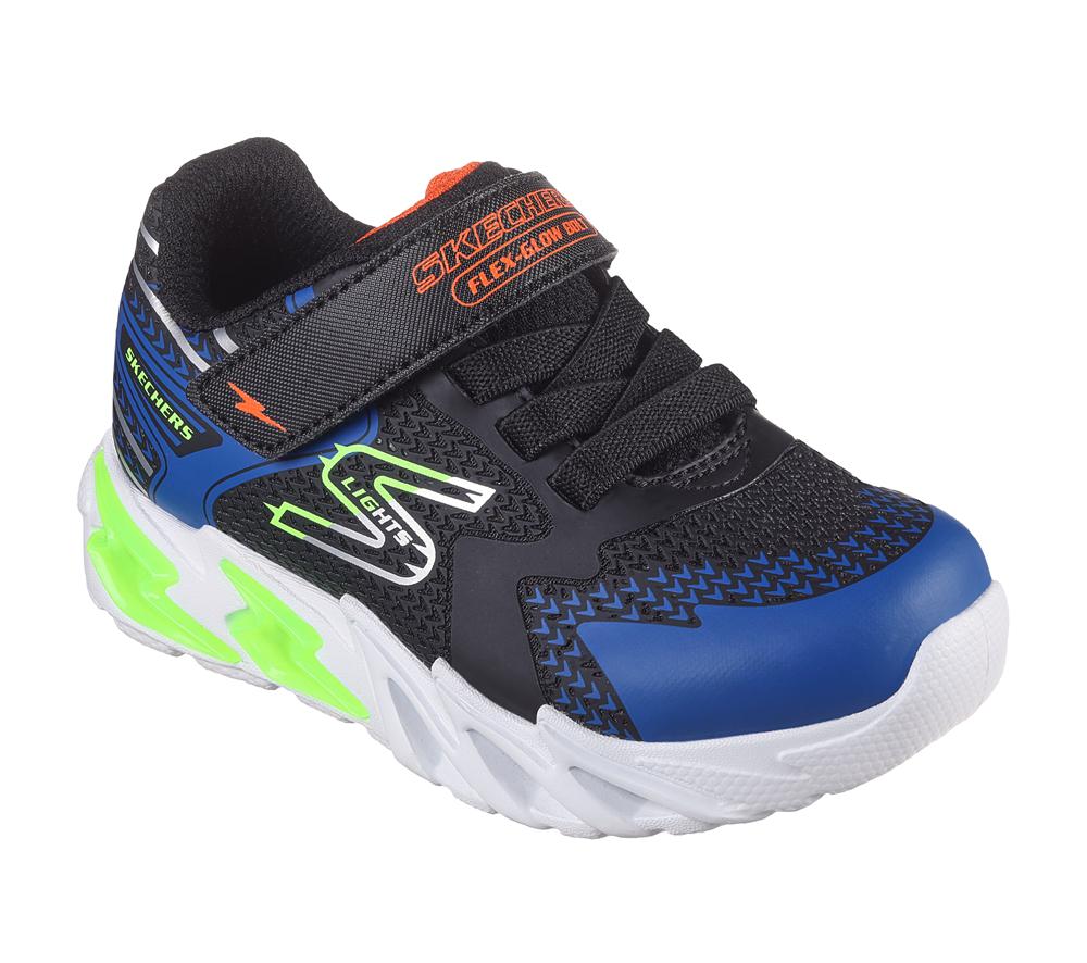Boys's Skechers S Lights: Flex-Glow Bolt Light Up Sneakers Black / Blue  USA |  0538-KBNAH