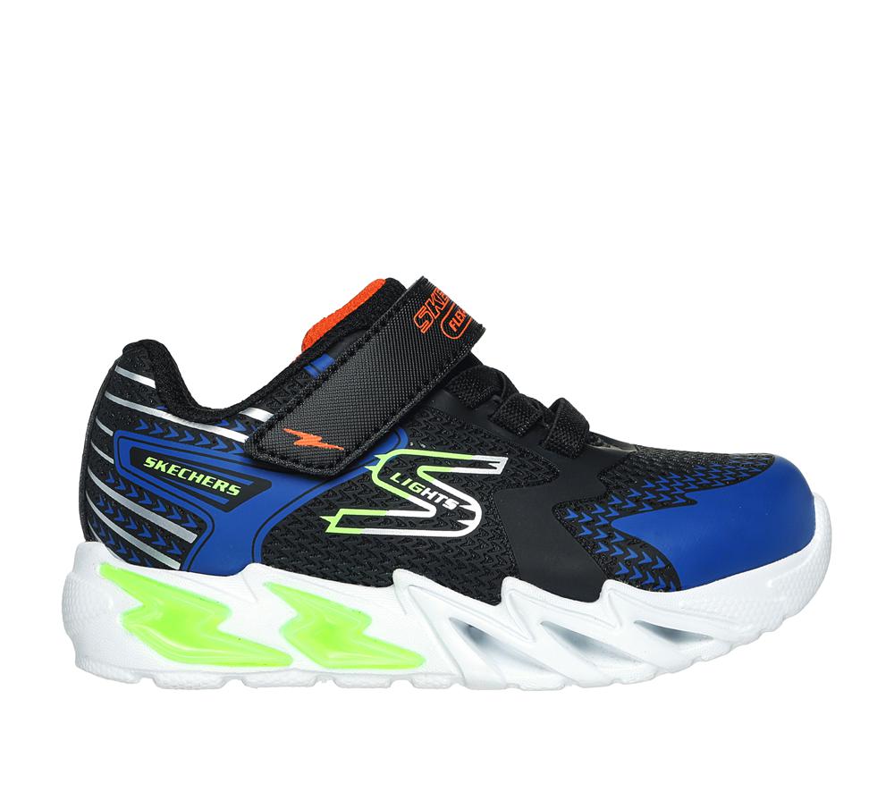 Boys\'s Skechers S Lights: Flex-Glow Bolt Light Up Sneakers Black / Blue  USA |  0538-KBNAH