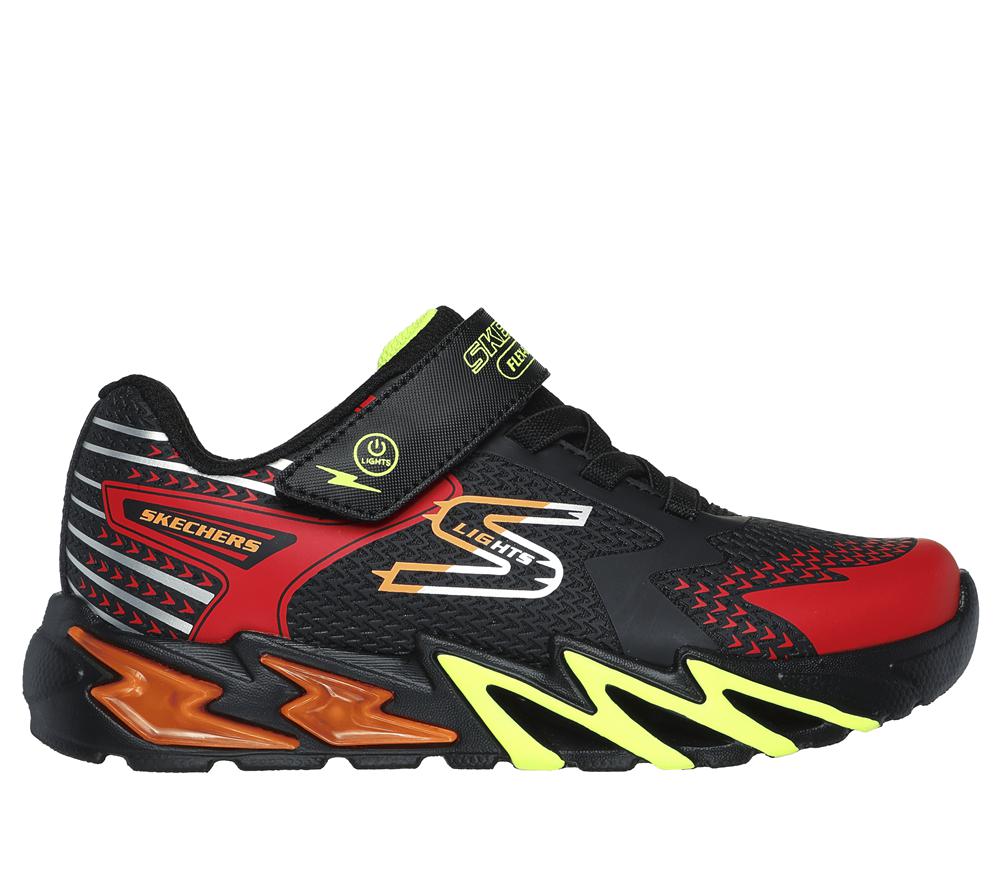 Boys\'s Skechers S Lights: Flex-Glow Bolt Light Up Sneakers Black / Red  USA |  3519-SZGKO