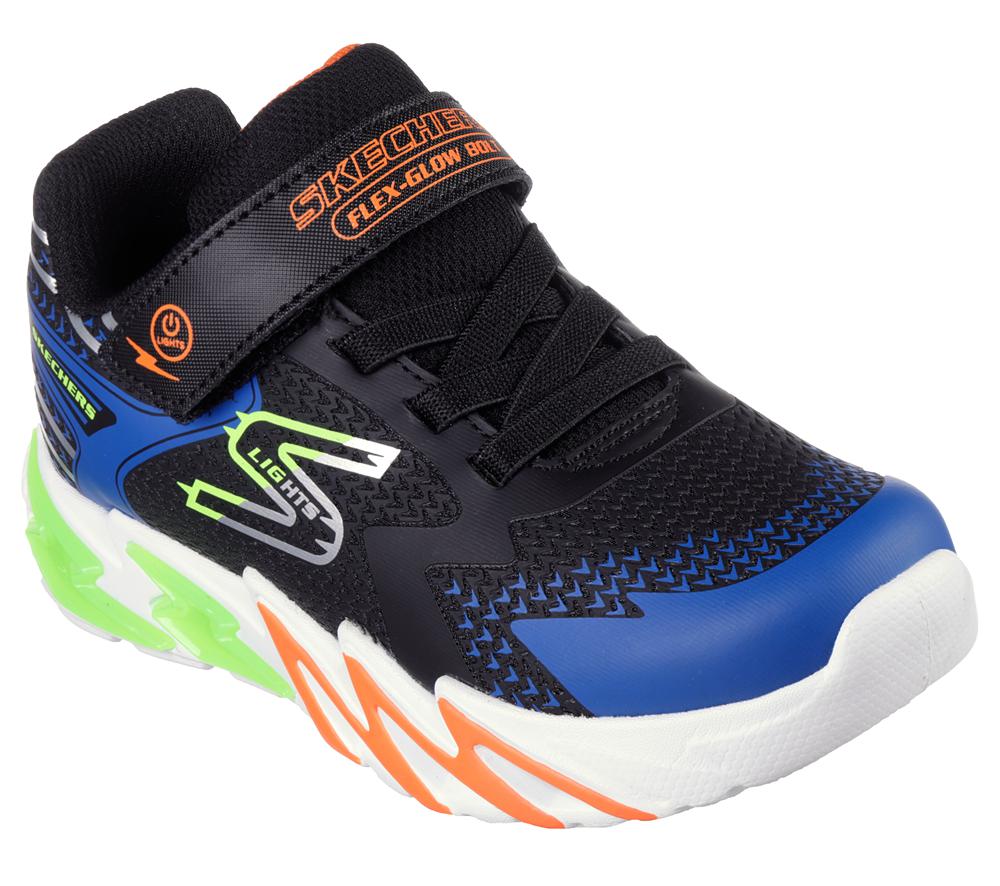 Boys's Skechers S Lights: Flex-Glow Bolt Light Up Sneakers Black / Blue  USA |  4825-AHPFY