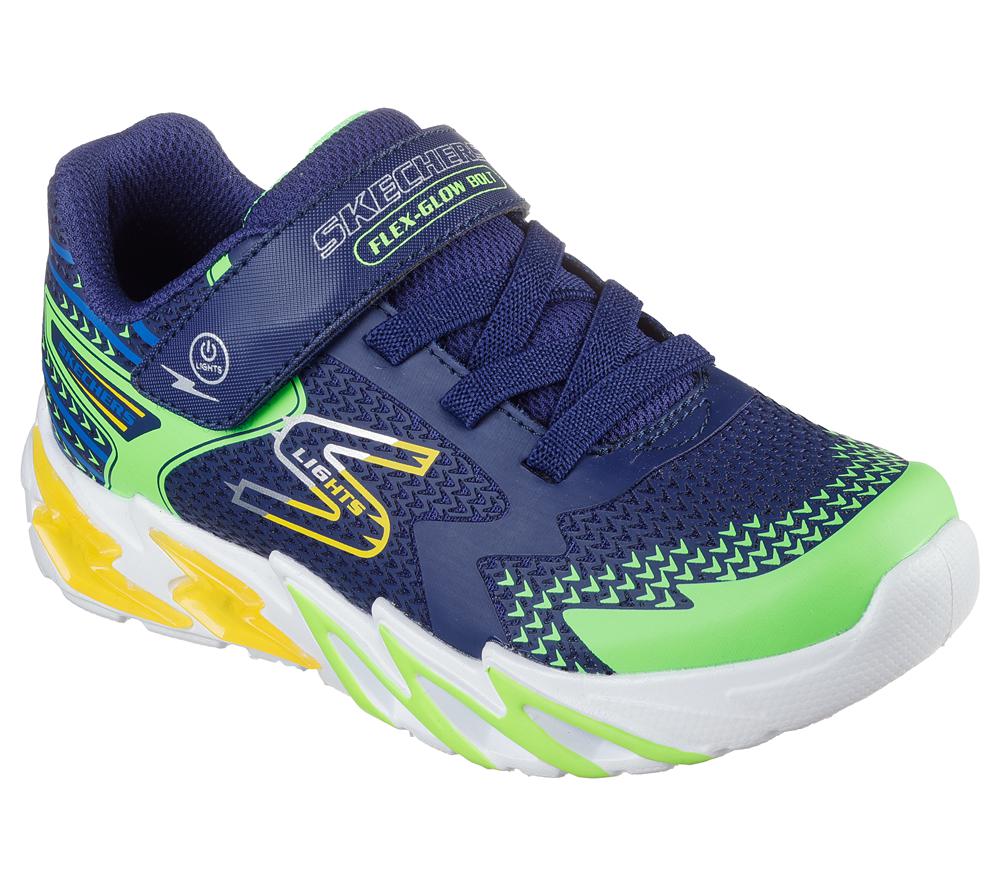 Boys's Skechers S Lights: Flex-Glow Bolt Sneakers Navy / Multicolor  USA |  4956-EMXVW