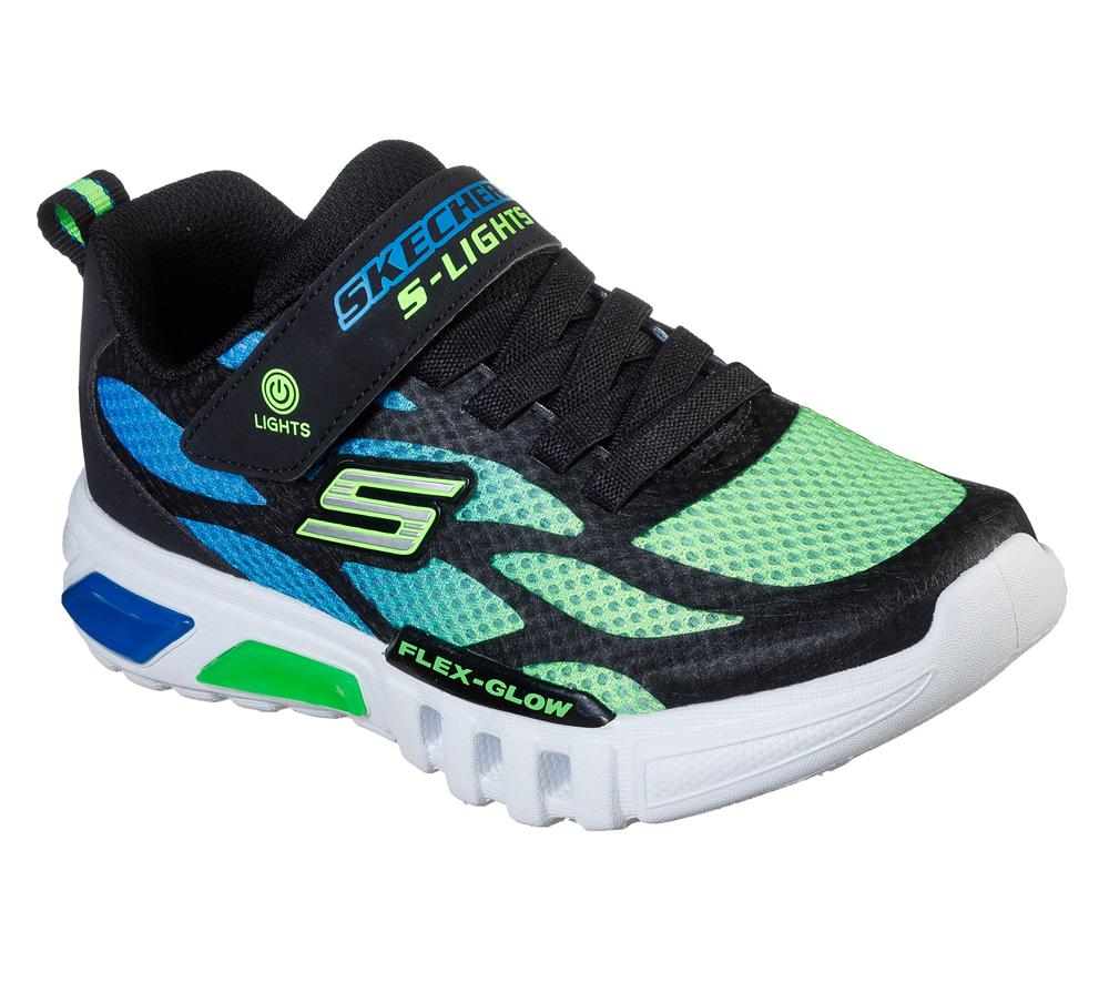 Boys's Skechers S Lights: Flex-Glow - Dezlo Light Up Sneakers Black / Lime  USA |  7615-XHPTV