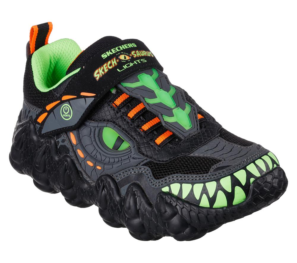 Boys's Skechers Skech-O-Saurus Lights - Dino-Tracker Light Up Sneakers Black / Lime  USA |  4652-JMTDB