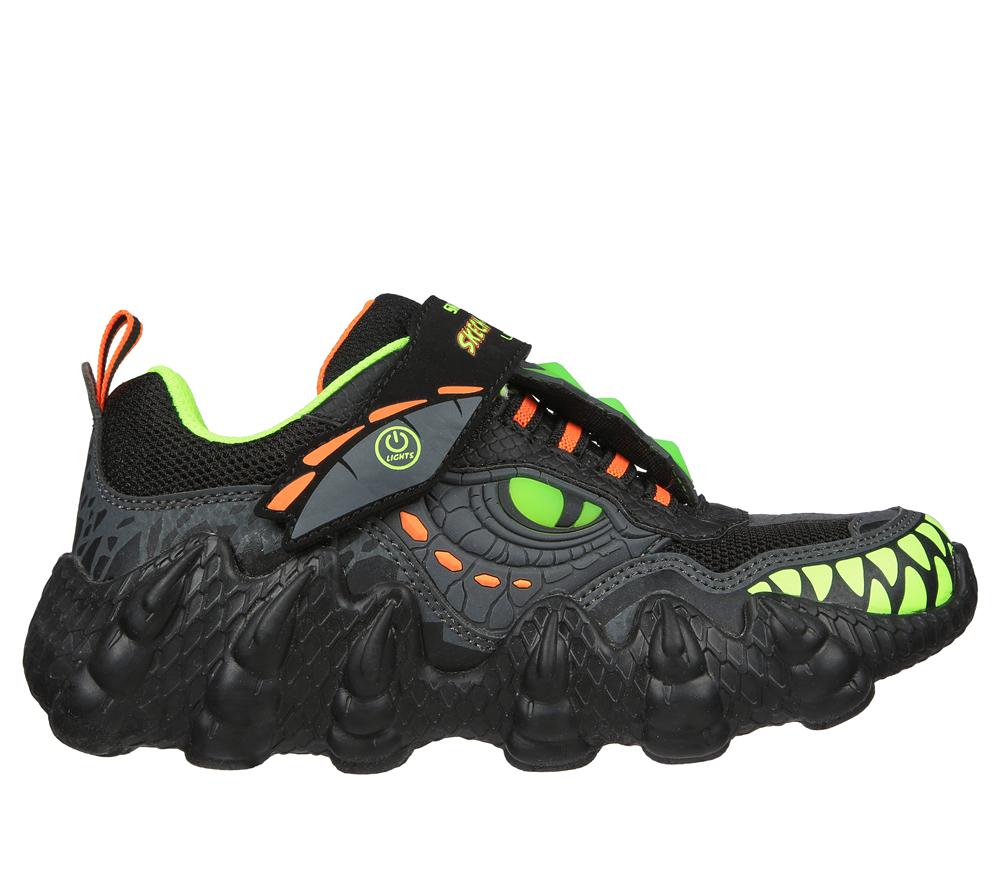Boys\'s Skechers Skech-O-Saurus Lights - Dino-Tracker Light Up Sneakers Black / Lime  USA |  4652-JMTDB