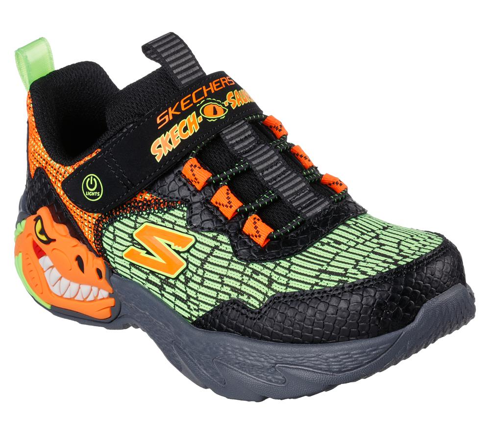 Boys's Skechers Skech-O-Saurus - Dino-Lights Light Up Sneakers Black / Orange  USA |  8167-OMZJI