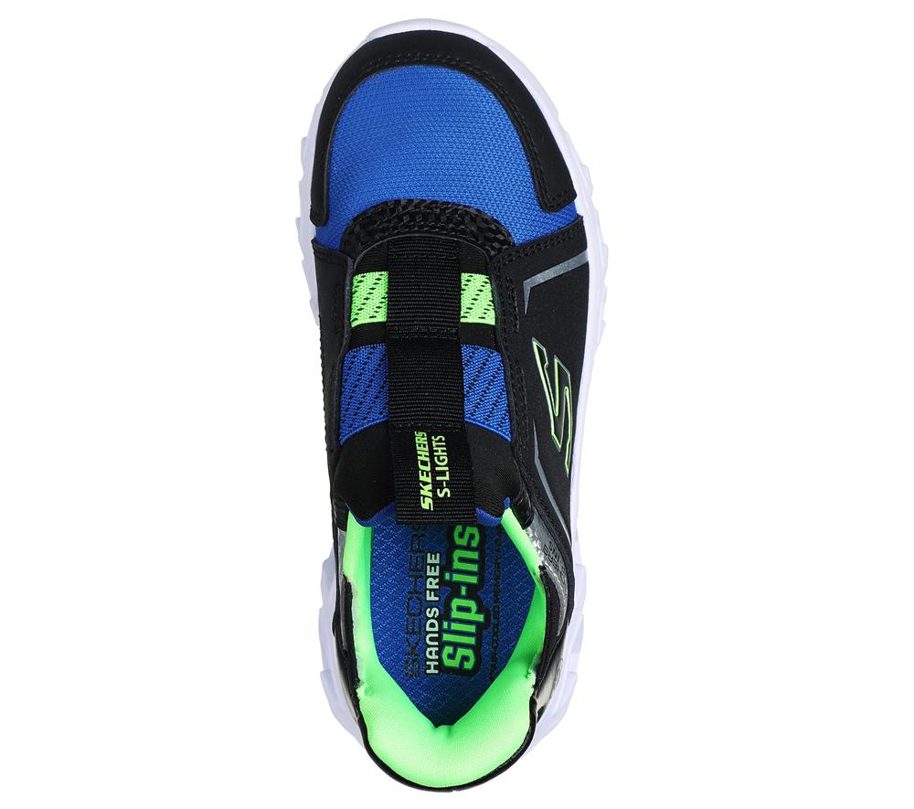Boys's Skechers Slip-ins: Hypno-Flash 2.0 - Vexlux Light Up Sneakers Black / Lime  USA |  4901-UPHZC