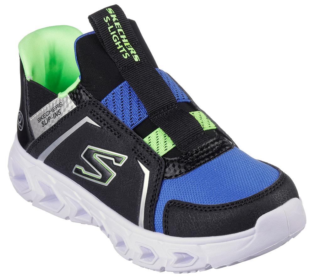 Boys's Skechers Slip-ins: Hypno-Flash 2.0 - Vexlux Light Up Sneakers Black / Lime  USA |  4901-UPHZC