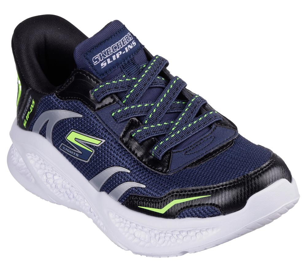 Boys's Skechers Slip-ins: Meteor-Lights - Brisk-Beams Light Up Sneakers Navy / Black  USA |  8602-MAGKV
