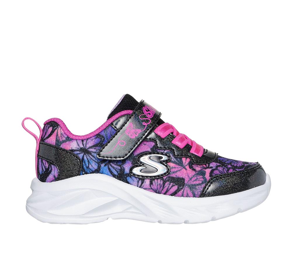 Girls\'s Skechers Coastline - Flutter Fly Sneakers Black / Multicolor  USA |  4836-KCQXY